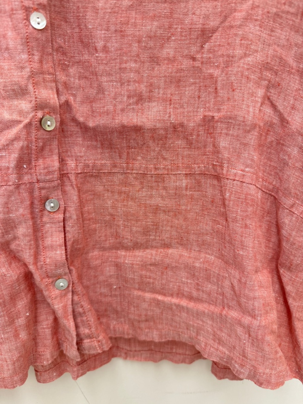 Sigrid Olsen 100% Linen Washed Coral/Red Button-Front V-Neck Top Size XL - Picture 5 of 6